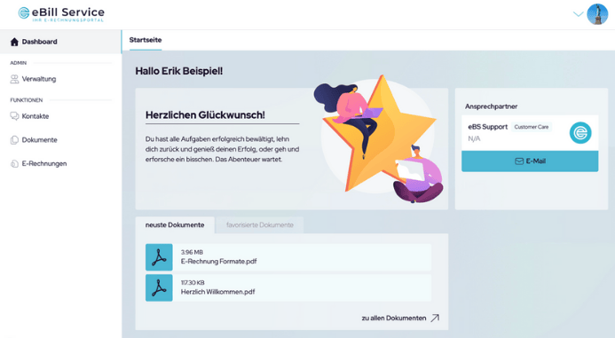 Ansicht des Dashboard von eBill Service E-Rechnungsportal