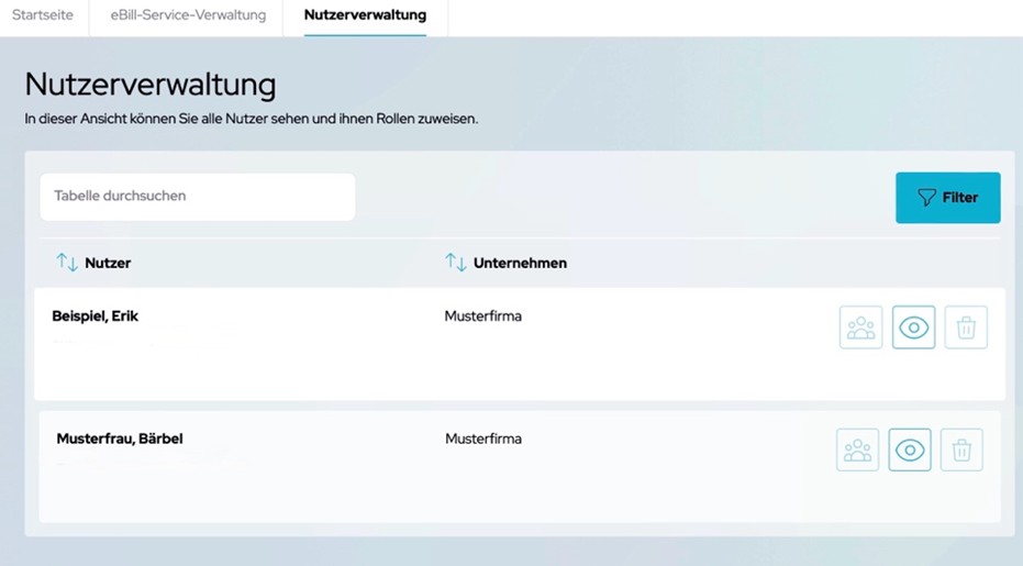 Nutzerverwaltung im eBill E-Rechnungsportal