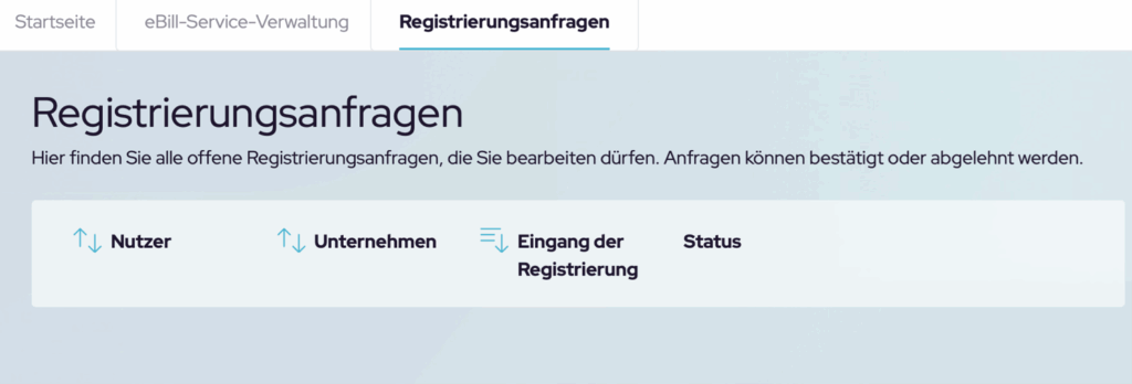 Registrierungsanfragen bearbeiten im eBill Service Portal